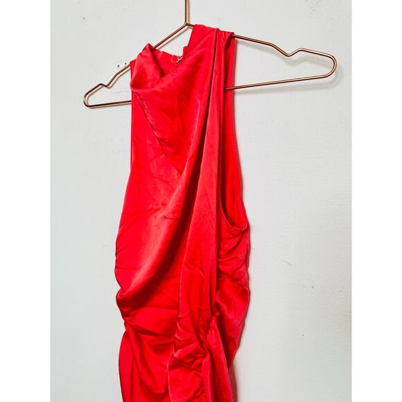 A.L.C. Pink Red Mock Neck Ruched Detailing Sleeveless Inez Cocktail Dress Size 2 - Picture 6 of 16